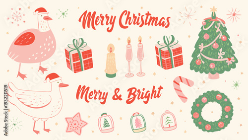 A festive christmas scene featuring birds gifts and holiday decorations