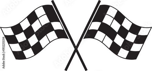 Two Black and White Checkered Flags Crossed on Poles racing flag finish line
