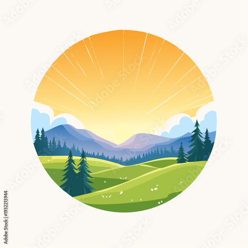 Vibrant Sunrise Over Rolling Hills and Pine Forest - Nature's Beauty Unveiled