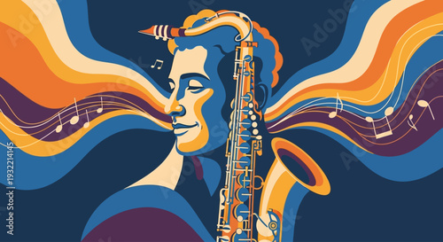 Creative Jazz Musician Face Fusion Flat Vector Art