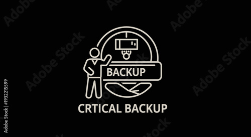 Data backup concept icon with person and computer elements on black background