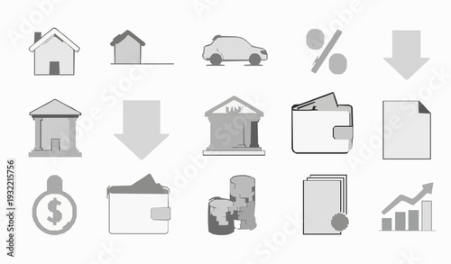 Finance Loan and Interest Rate Outline Doodle Icon Collection Vector