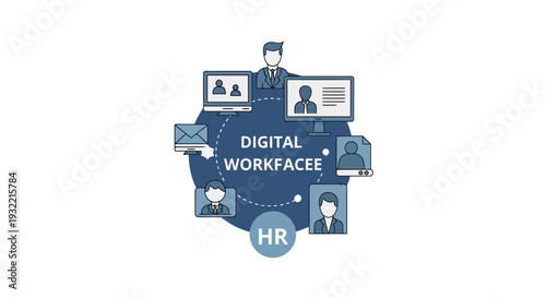 Digital workforce concept illustration with business icons and hr elements