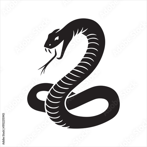 Coiled Cobra Snake Silhouette Icon – S-Shaped Venomous Serpent Vector Design
