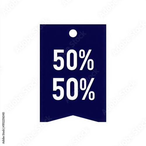 Dark Blue Discount Tag Featuring Fifty Percent Off Sale Price