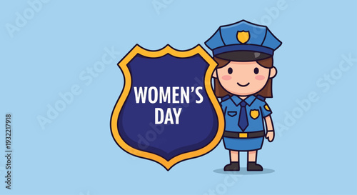 Womens Day Celebration with a Policewoman and Shield for Empowerment