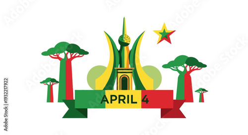 Colorful Illustration of Temple and Trees.