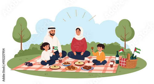 Family Having Picnic Together Outdoors.