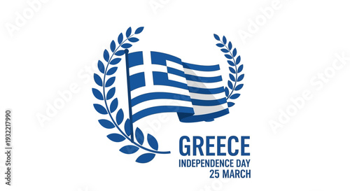 Greece Independence Day Flag with Laurel Wreath 2.
