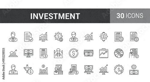 Set of investment icons in line style for business and finance concepts