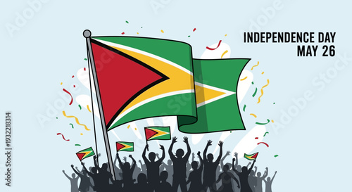 Guyanese Flags Celebrating Independence Day.