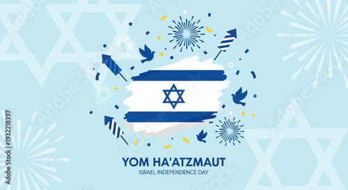 Israeli Flag with Star of David and Rockets.