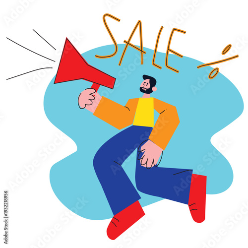 Man with megaphone modern flat style vector illustration
