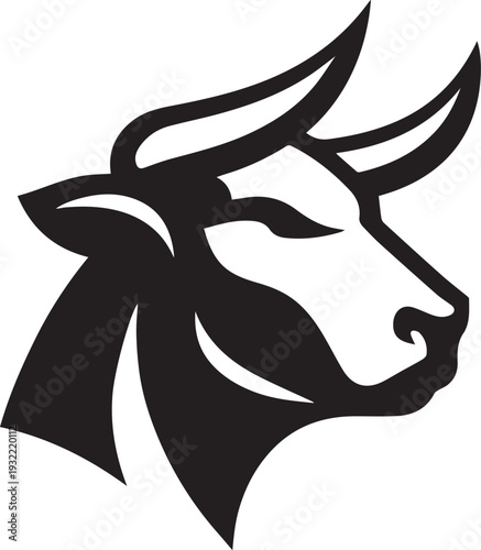 Bull Head Logo Silhouette With Curved Horns — Strong Mascot Emblem And Animal Icon