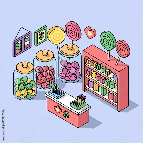 Colorful Candy Store with Various Sweets and Treats.