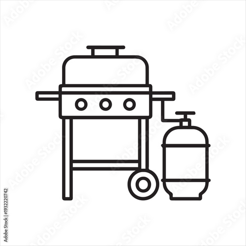 Gas Barbecue Grill with Propane Tank Line Icon Vector On White Background