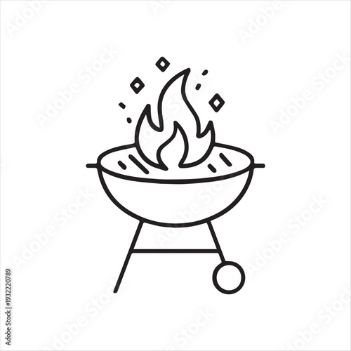 Fire Burning in Barbecue Grill Line Icon Vector On White Background