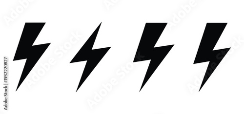 Electric lightning bolt logo vector set, thunder flash icons isolated on white background for power energy symbol, storm sign, electric charge emblem, poster design, and t shirt print graphics