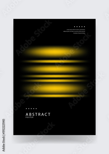 Abstract design featuring horizontal golden yellow glowing lines with soft blur effect on a solid black background for a luxury feel