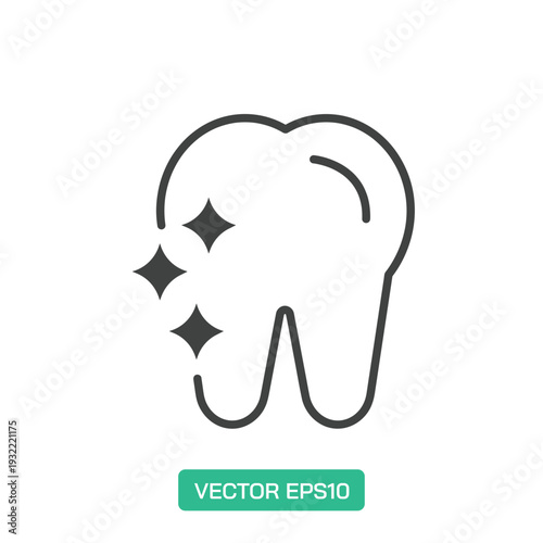 Clean and Shiny Tooth icon. Thin line icon vector