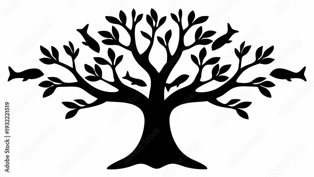 Fototapeta premium Stunning tree with birds silhouetted against white background