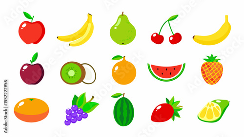 Colorful assortment of various fruits displayed against a white background