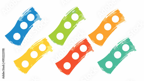 Colorful abstract shapes resembling bicycle chain links are displayed