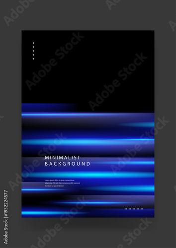 Dark minimalist poster design featuring vibrant neon blue horizontal light streaks with a sleek futuristic feel