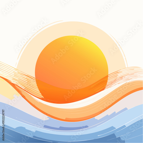 Golden sun setting over shimmering blue ocean waves, a serene and calming vista