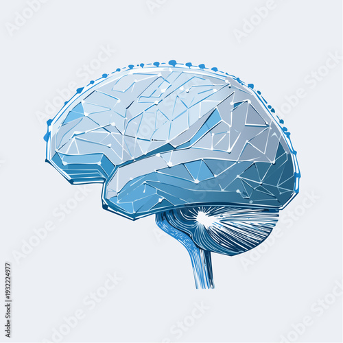 Conceptual Low Poly Brain Illustration Symbolizing AI, Data Processing, and Neural Networks