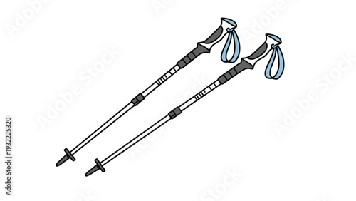 Pair of professional trekking poles for hiking and outdoor adventure shown in a clean color illustration style.