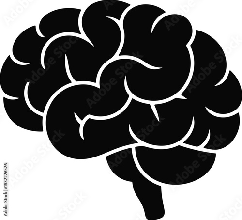 Human brain silhouette vector icon, mind intelligence symbol illustration, neuroscience concept, simple flat minimal design isolated on clean background