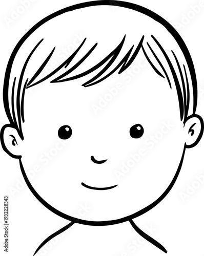 Adorable baby face with smiling expression in simple line art