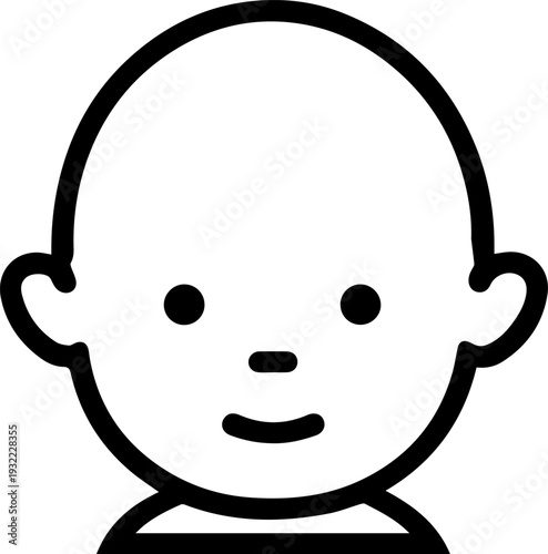 Adorable baby face with smiling expression in simple line art