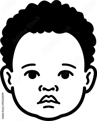Adorable baby face with smiling expression in simple line art
