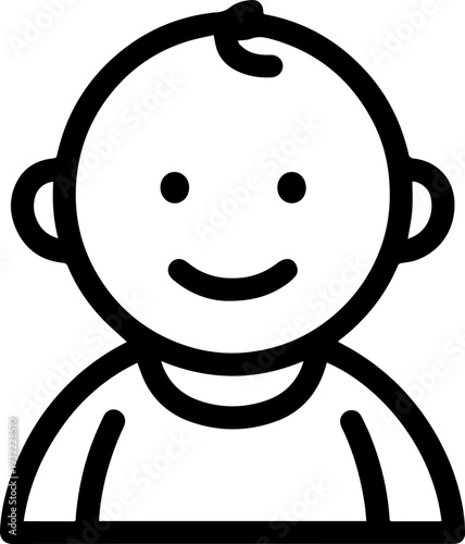 Adorable baby face with smiling expression in simple line art