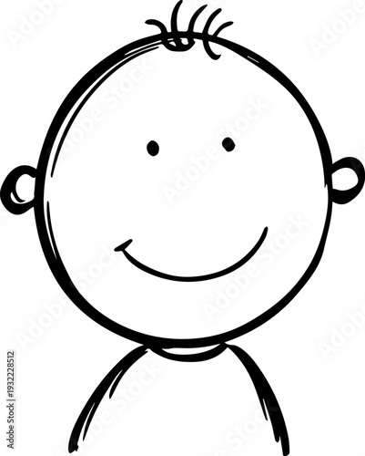 Adorable baby face with smiling expression in simple line art