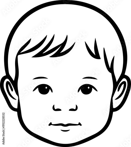 Adorable baby face with smiling expression in simple line art