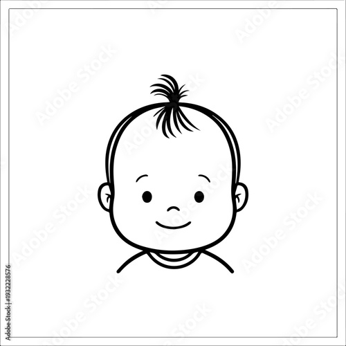 Adorable baby face with smiling expression in simple line art