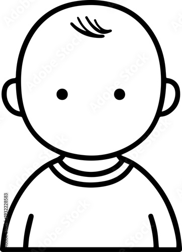 Adorable baby face with smiling expression in simple line art