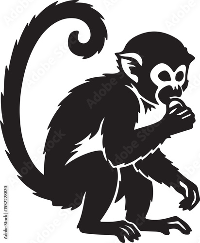 Canvas Print Squirrel monkey in silhouette white backgruond..