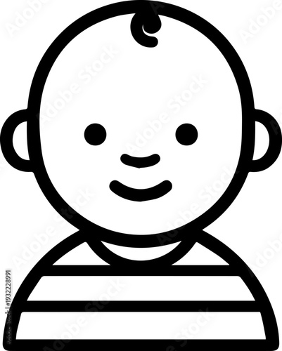 Adorable baby face with smiling expression in simple line art