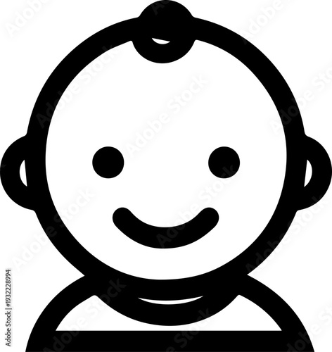 Adorable baby face with smiling expression in simple line art
