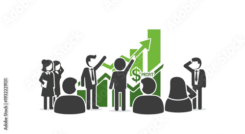 Business team celebrating growth and success with upward trending charts