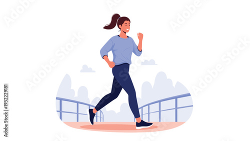 Energetic young woman enjoys her daily morning jog through a scenic park to stay fit and maintain a healthy active lifestyle.