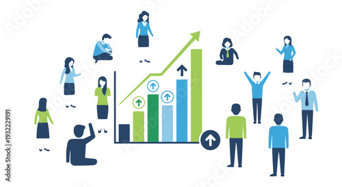 Business team celebrating success and growth with chart on white background