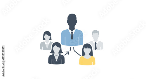 Business team illustration with leader and subordinates simplified representation