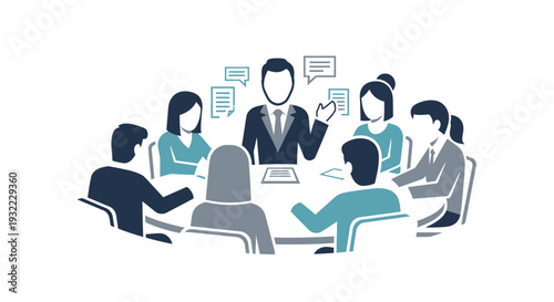 Business team meeting around a table discussing ideas and strategies