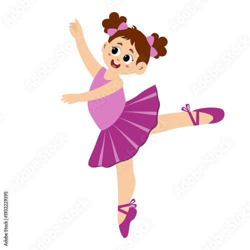 Cute little girl ballet dancer practicing ballet. Cute little girl wear beautiful ballerina costume. This illustration is isolated on a white background.