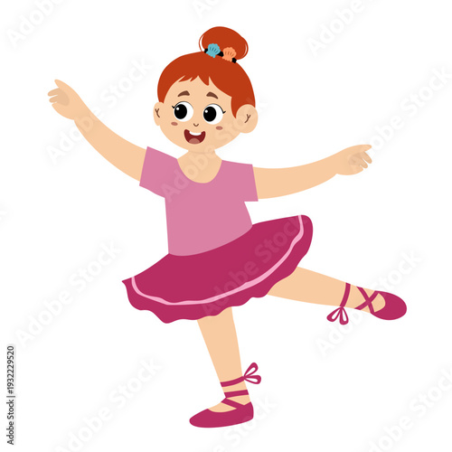 Cute little girl ballet dancer practicing ballet. Cute little girl wear beautiful ballerina costume. This illustration is isolated on a white background.